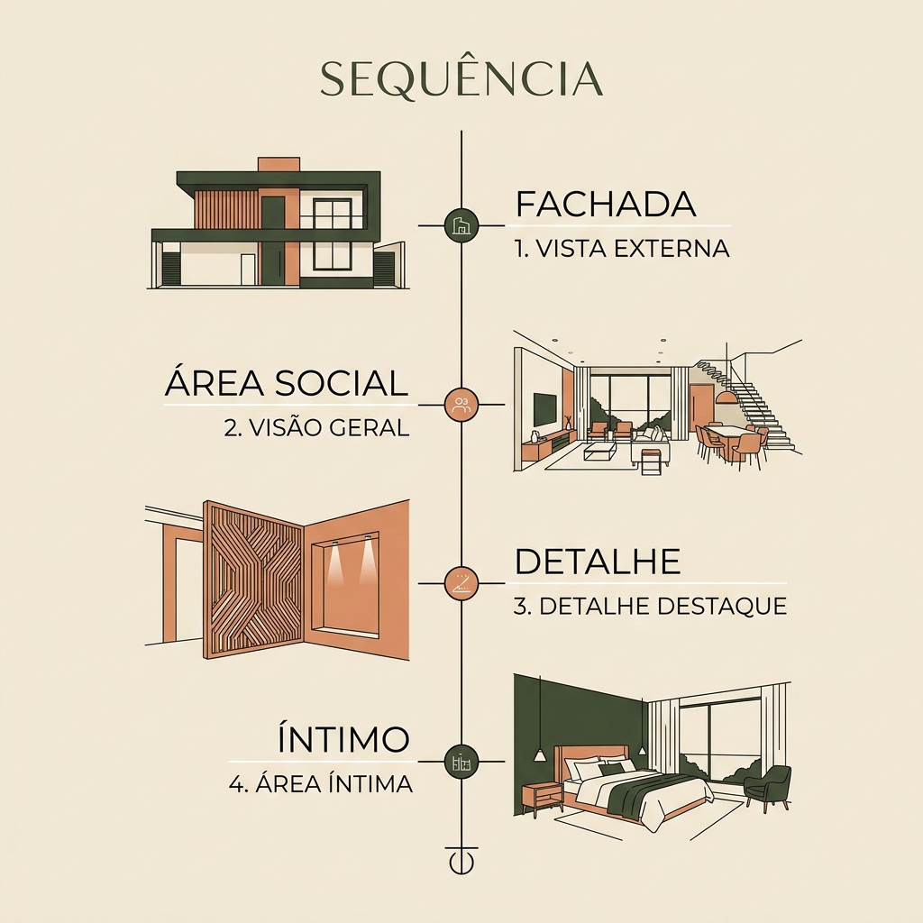 Infográfico da sequência recomendada para apresentar um projeto residencial
