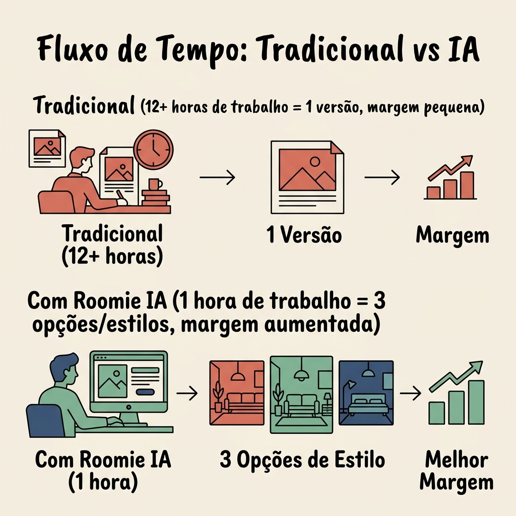Como a inteligência artificial (Roomie IA) reduz o tempo de trabalho e aumenta a margem da entrega